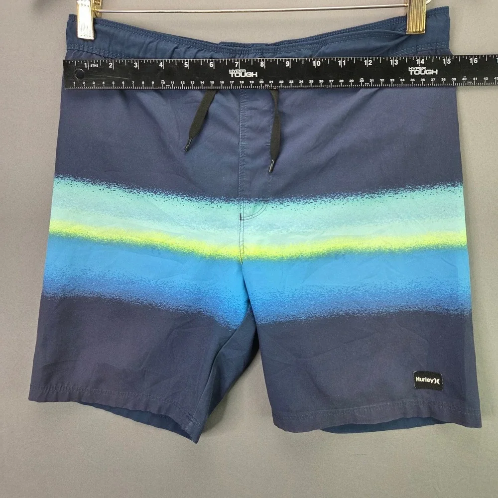 Hurley Boys Board Shorts Swim Trunks 10/12 Blue Neon Stripe Elastic Waist 7